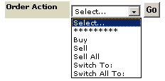 Order Action drop-down menu