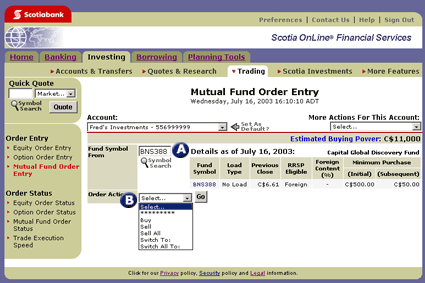 Mutual Fund Order Entry
